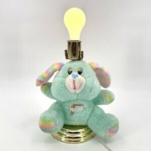 1980’s Vintage Rainbow Pride Stuffed Rabbit Lamp Nursery Table Lamp Plush